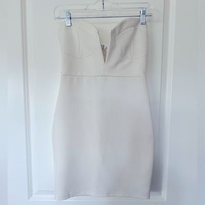 Deep V royal white bodycon dress